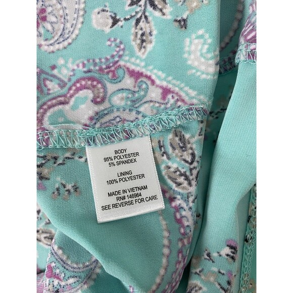 Signature Bobbie Bee Dress Women's Size PM Teal Green Faux Wrap Paisley Bow Tie - Picture 4 of 12
